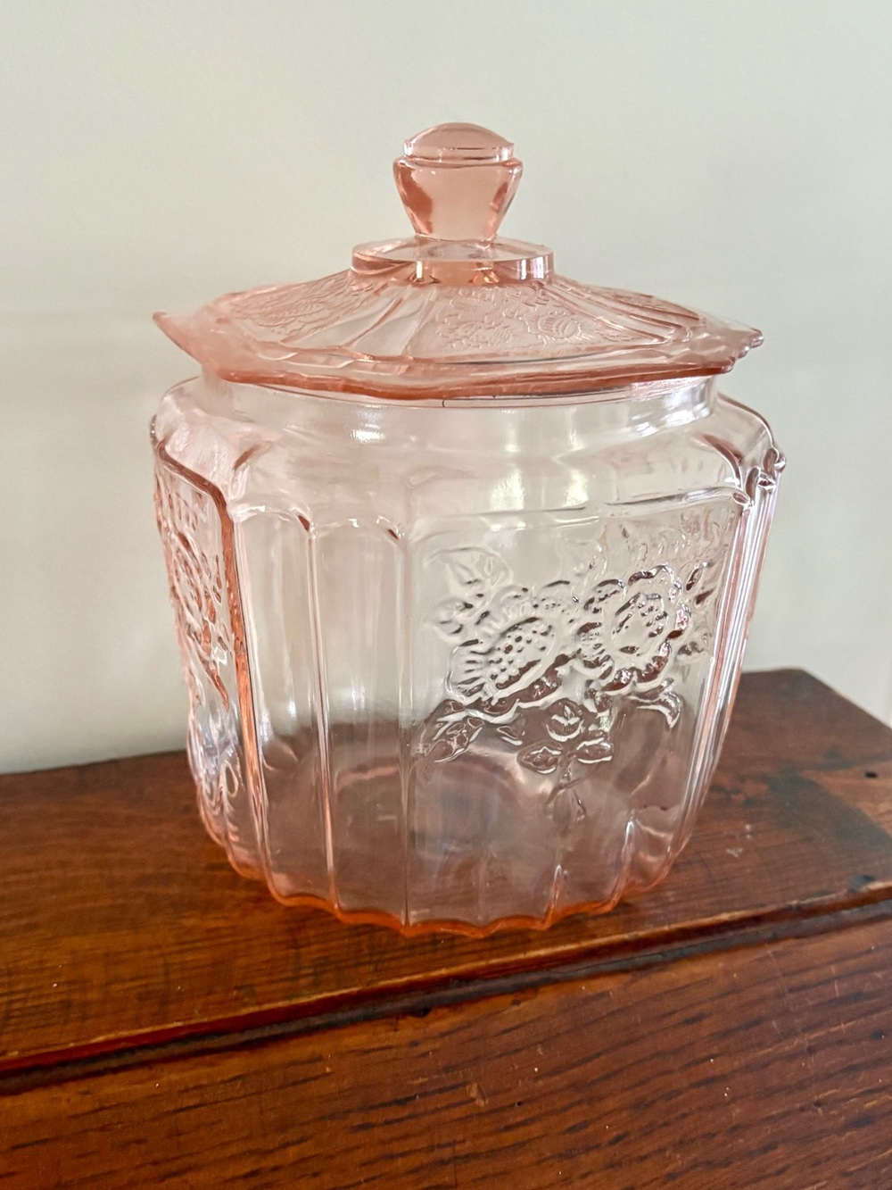 Vintage 1930's Anchor Hocking Pink Depression Glass Mayfair Cookie Jar